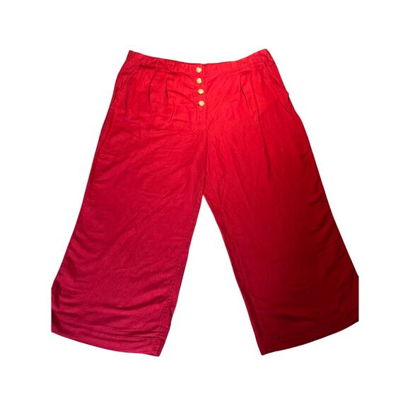 LOFT Red Linen Wide Leg Button Fly Crop Pants - Women's XXL - Picture 1 of 5